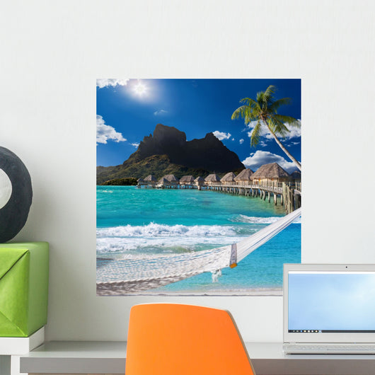 Palms Hammock and Ocean Bora-Bora Polynesia Wall Mural