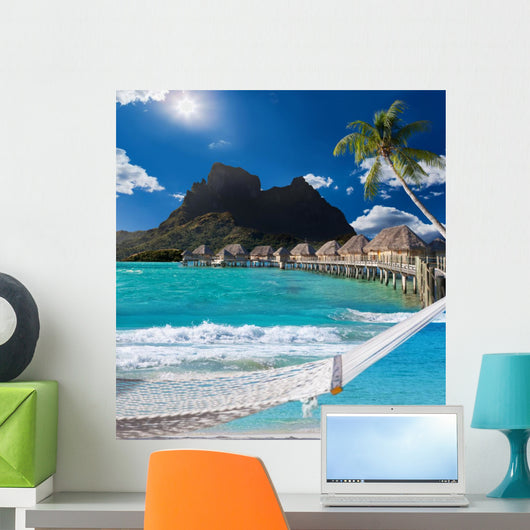 Palms Hammock and Ocean Bora-Bora Polynesia Wall Mural