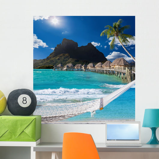 Palms Hammock and Ocean Bora-Bora Polynesia Wall Mural