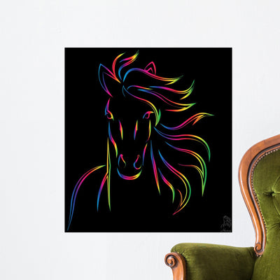 Silhouette Rainbow Horse Head Wall Decal shown on a wall