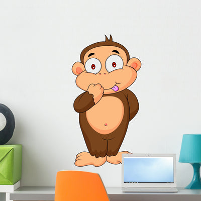 Cute Monkey Cartoon Wall Decal shown on a wall