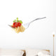 Spaghetti pasta with tomato sauce and basil on fork Wall Decal