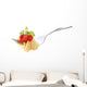 Spaghetti pasta with tomato sauce and basil on fork Wall Decal