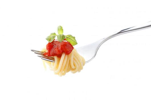 Spaghetti pasta with tomato sauce and basil on fork Wall Decal