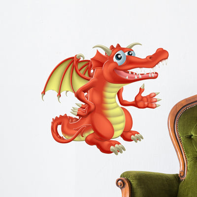 Red Dragon Wall Decal shown on a wall