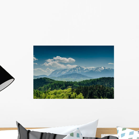 Mountains With Blue Sky And Forrest Scenery Wall Mural