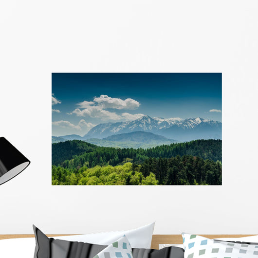 Mountains With Blue Sky And Forrest Scenery Wall Mural
