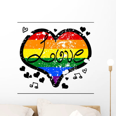 Lgbt Love Rainbow Heart Wall Decal shown on a wall