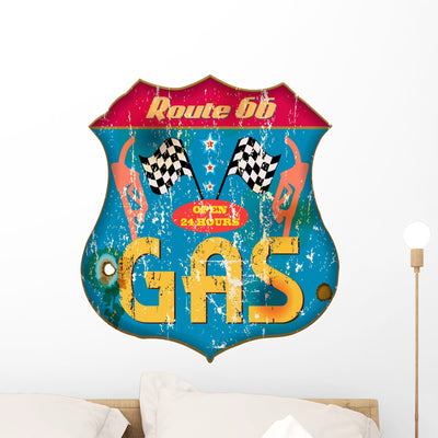 Vintage Gas Station Sign shown on a wall