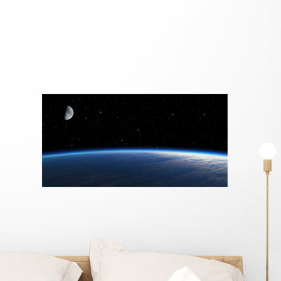 Blue Planet with Moon shown on a wall