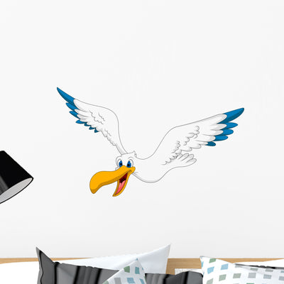 Cartoon Pelican Fying Wall Decal shown on a wall