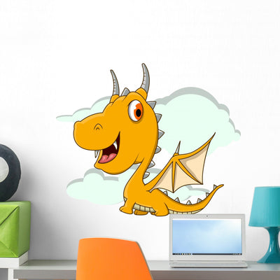 Cute Yellow Dragon Cartoon shown on a wall