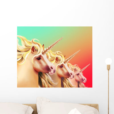 Rainbow Unicorn Army Wall Mural shown on a wall