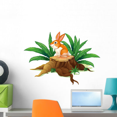 Bunny Sitting Stump with Wall Decal shown on a wall