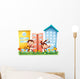 Two Monkeys Dancing in Front of Buildings Wall Decal
