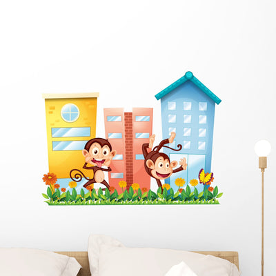 Two Monkeys Dancing Front Wall Decal shown on a wall