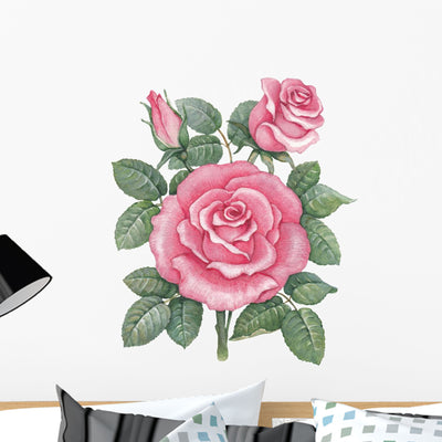 Watercolor Roses Wall Decal shown on a wall
