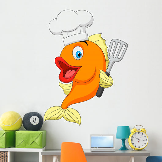 Fish chef cartoon Wall Decal