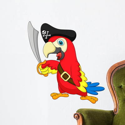 Cute Parrot Pirate Wall Decal shown on a wall