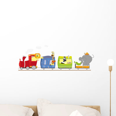 Train with Animals White Wall Decal shown on a wall