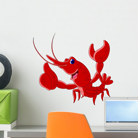 Cute Red Shrimp Cartoon Thumb up Wall Mural