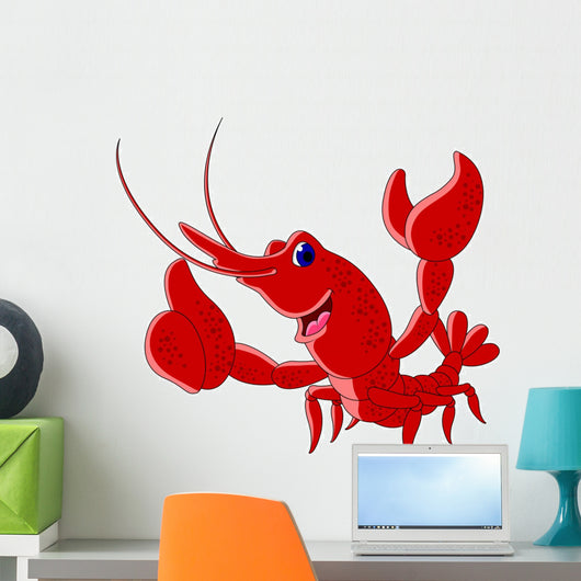 Cute Red Shrimp Cartoon Thumb up Wall Mural