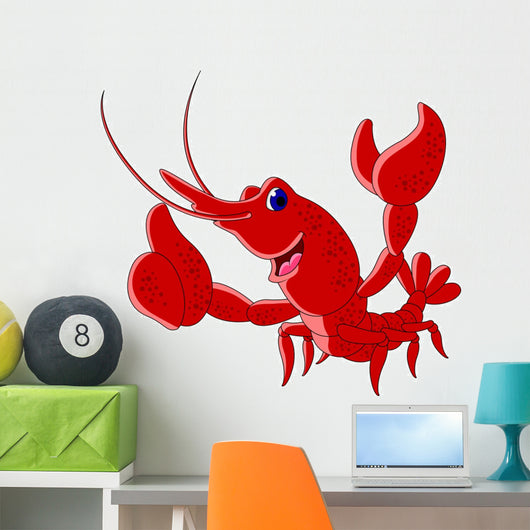Cute Red Shrimp Cartoon Thumb up Wall Mural