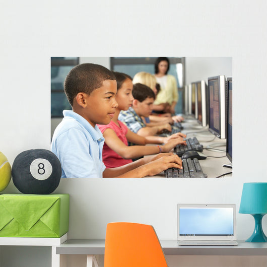 Elementary Students Working Computers