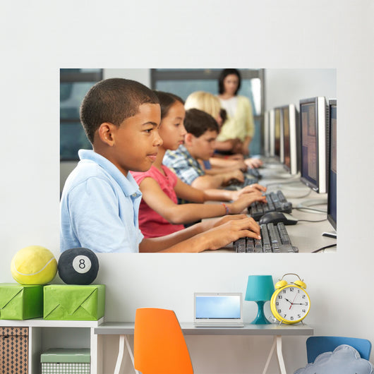 Elementary Students Working Computers