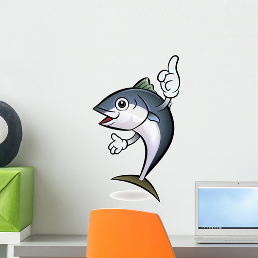 Cooks Tuna mascot the direction of pointing with both hands. Sco Wall Decal