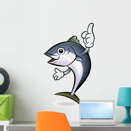 Cooks Tuna mascot the direction of pointing with both hands. Sco Wall Decal