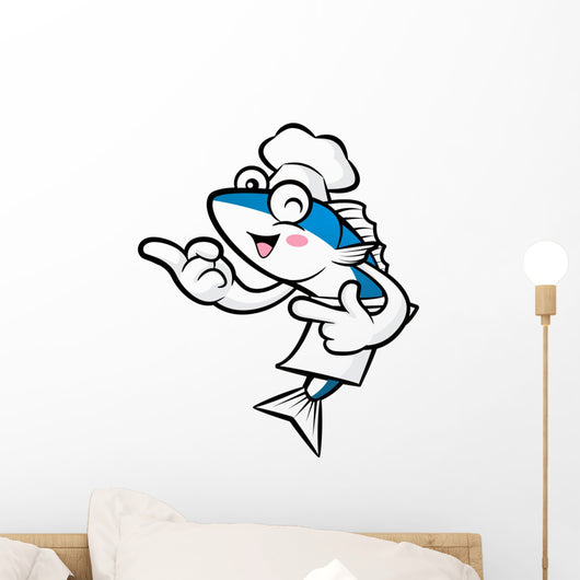 Cooks fish mascot the direction of pointing with both hands. Ext Wall Decal