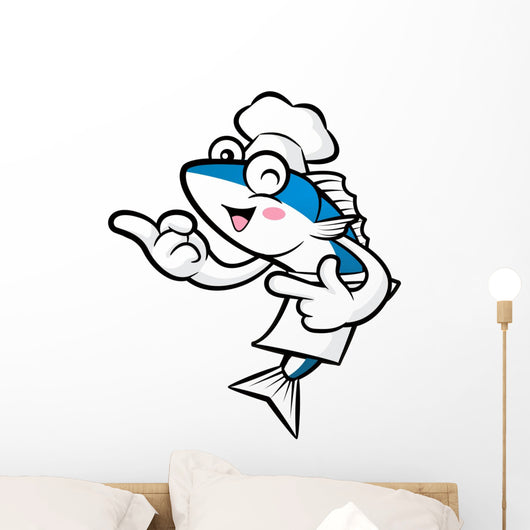 Cooks fish mascot the direction of pointing with both hands. Ext Wall Decal