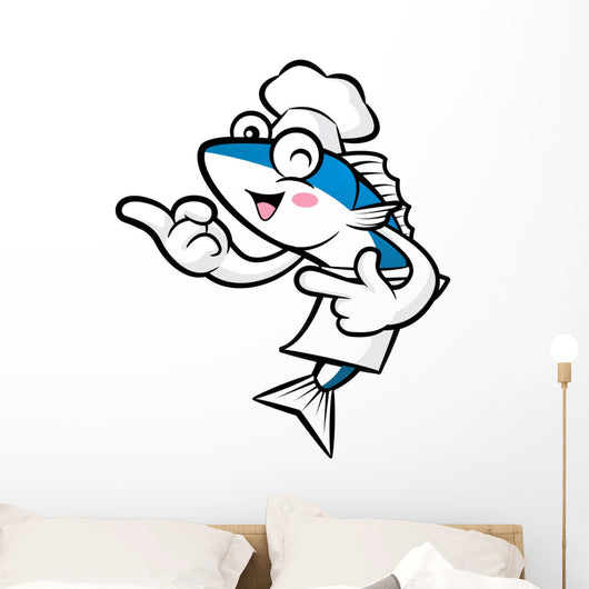 Cooks fish mascot the direction of pointing with both hands. Ext Wall Decal
