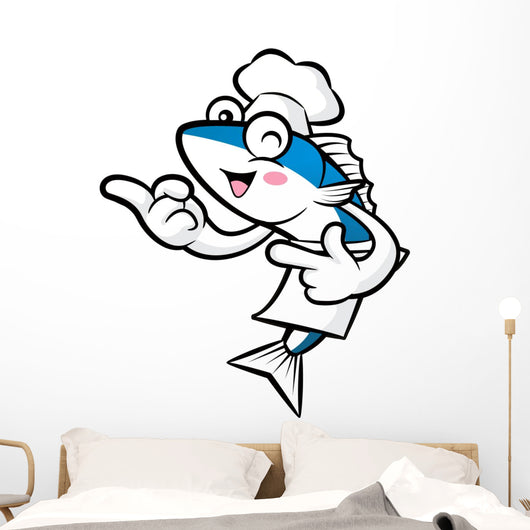Cooks fish mascot the direction of pointing with both hands. Ext Wall Decal