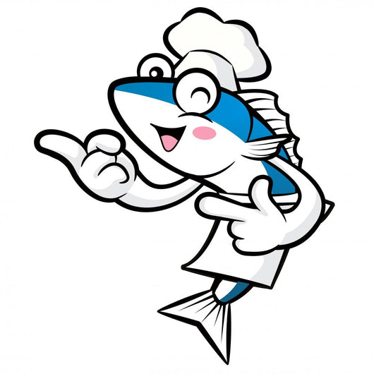 Cooks fish mascot the direction of pointing with both hands. Ext Wall Decal