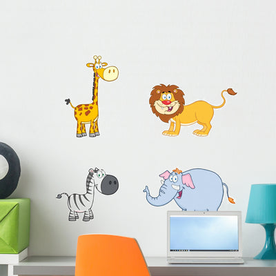 Jungle Animals Cartoon Mascot shown on a wall