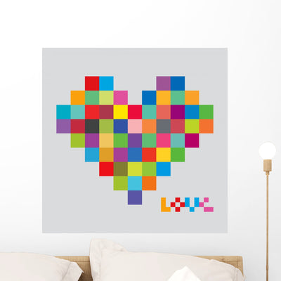 Heart Color Pixels Heart Wall Decal shown on a wall