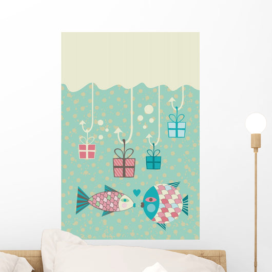 Happy Fish Present Boxes Wall Decal
