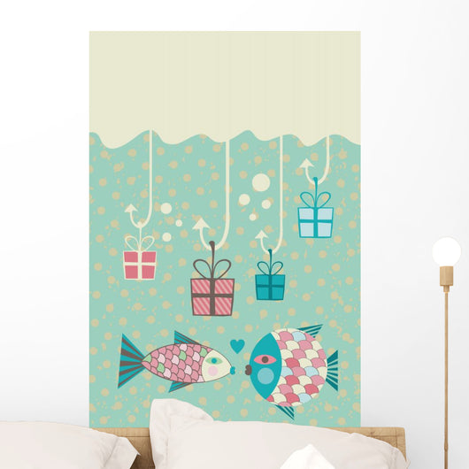 Happy Fish Present Boxes Wall Decal