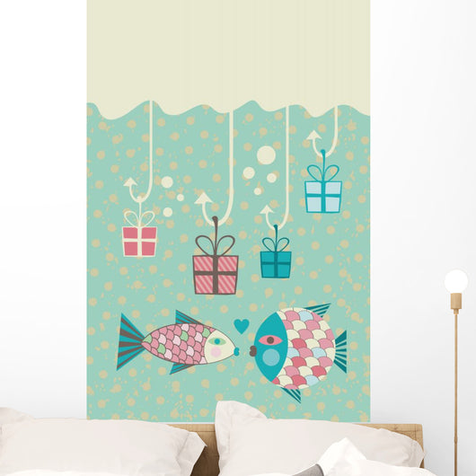 Happy Fish Present Boxes Wall Decal