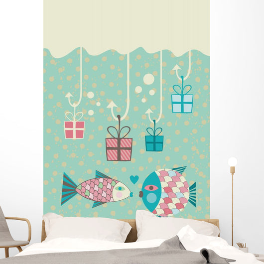 Happy Fish Present Boxes Wall Decal