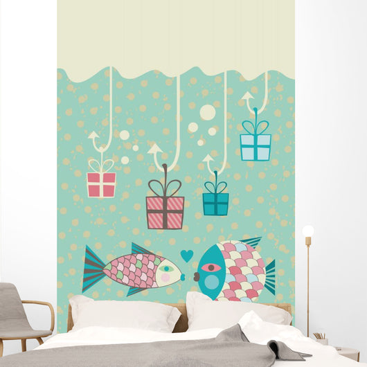 Happy Fish Present Boxes Wall Decal