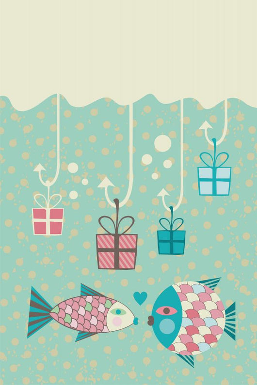 Happy Fish Present Boxes Wall Decal
