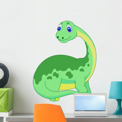 Cute Dinosaur Cartoon Wall Decal shown on a wall