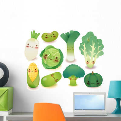 Cute Smiling Veggies Wall Decal shown on a wall