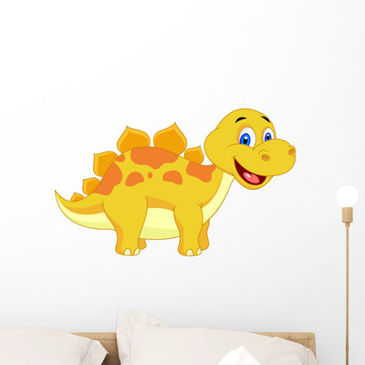 Cute Dinosaur Cartoon Wall Decal shown on a wall