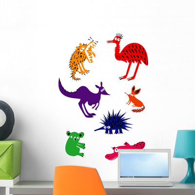 Funny Australian Animals Wall Stickers shown on a wall