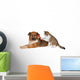 Cat brushing a blissful dog Wall Decal