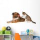 Cat brushing a blissful dog Wall Decal